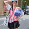 Women's USA Flag Off-Shoulder Tee – Trendy Patriotic Summer Top